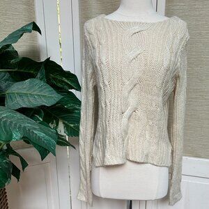 Forever 21 Ivory Fisherman's Sweater Boat Neck Women's Size Small Off-White